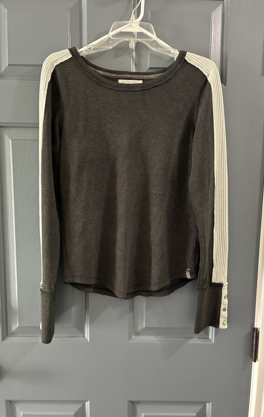 Free People sz Large Tasha Thermal Top Shirt Black Beauty Combo